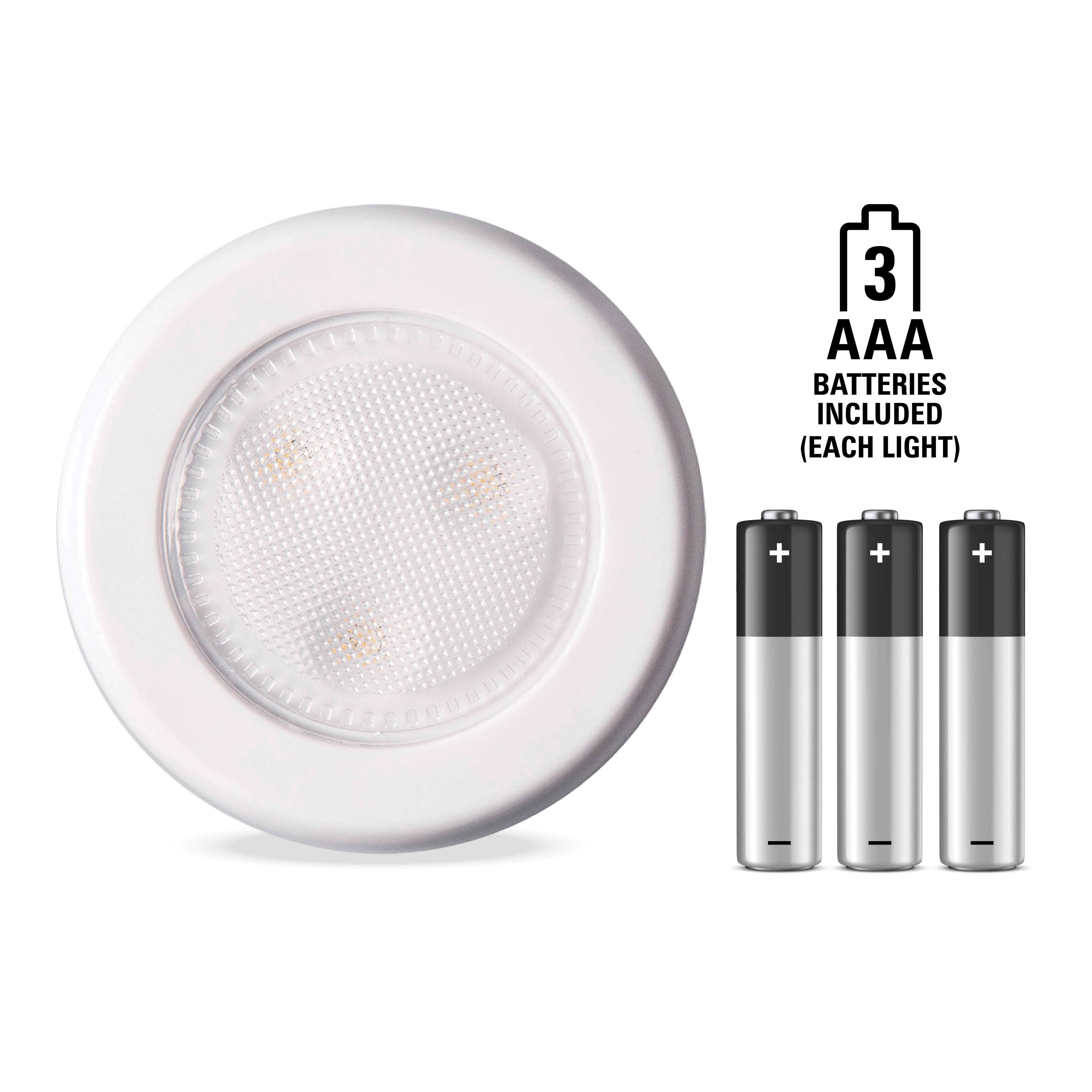 Westek BL-PUTN-W3 Compact Ultra-Thin Puck Light, 12 V, AAA Battery, 1-Lamp, LED Lamp, 50 Lumens, White, 3/CD - 4