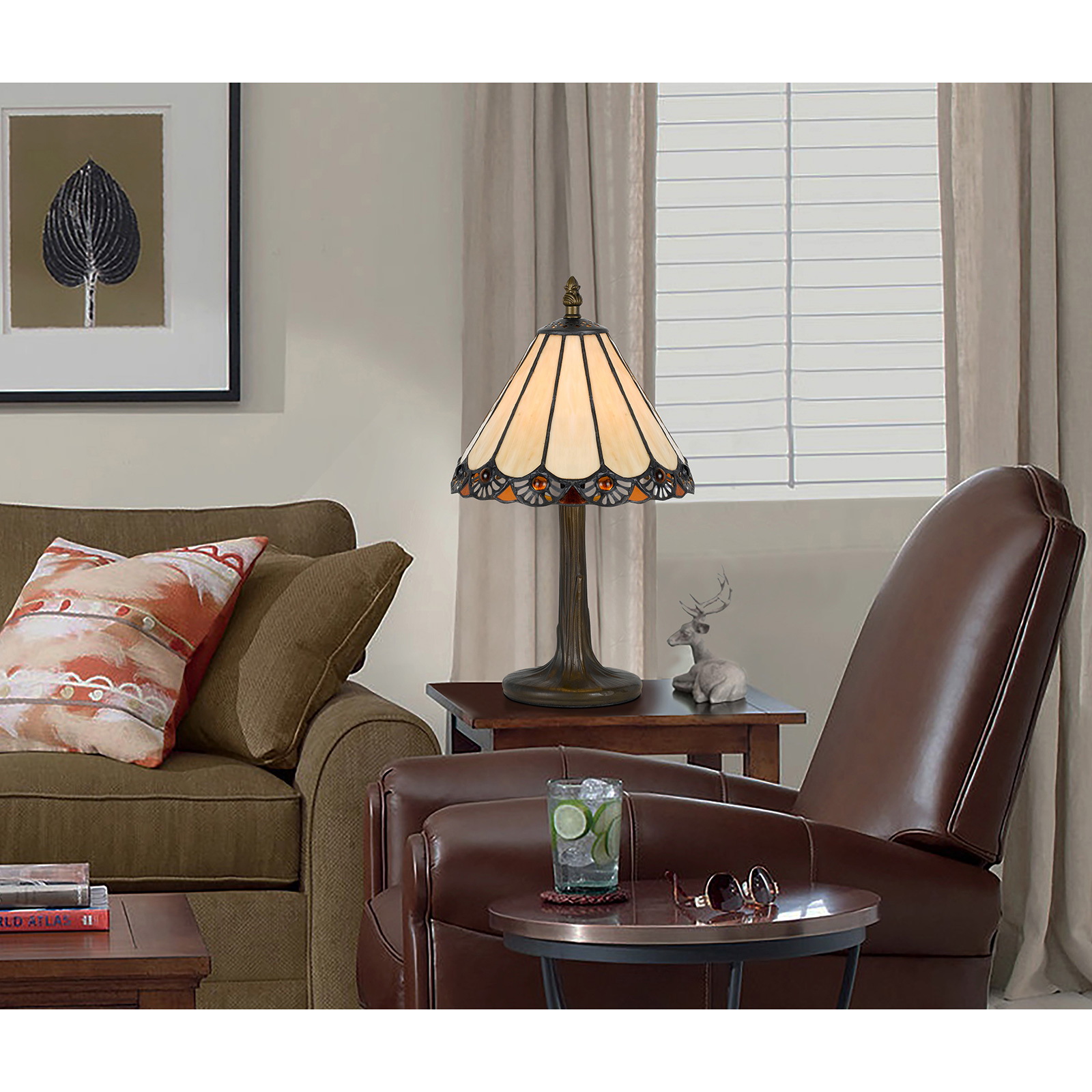 CAL BO-2382AC Tiffany Accent Lamp, 40 W, 1-Lamp, Antique Brass Fixture, 13-1/2 in Height - 2