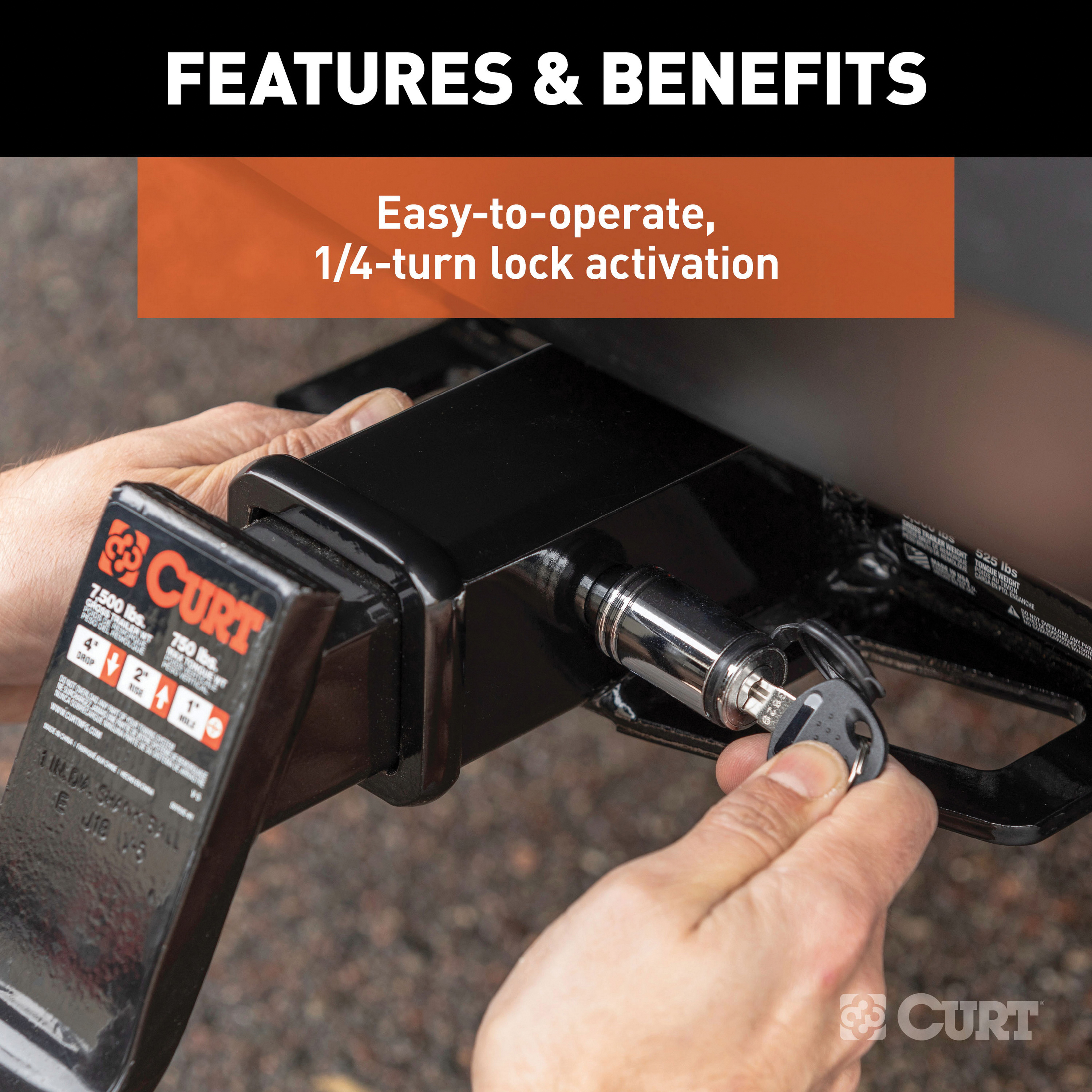 Curt 23515 Receiver Lock, 5/8 in Dia Shackle, For: 2 in Receiver Tube, Hitch Lock, Carbon Steel, Chrome - 5