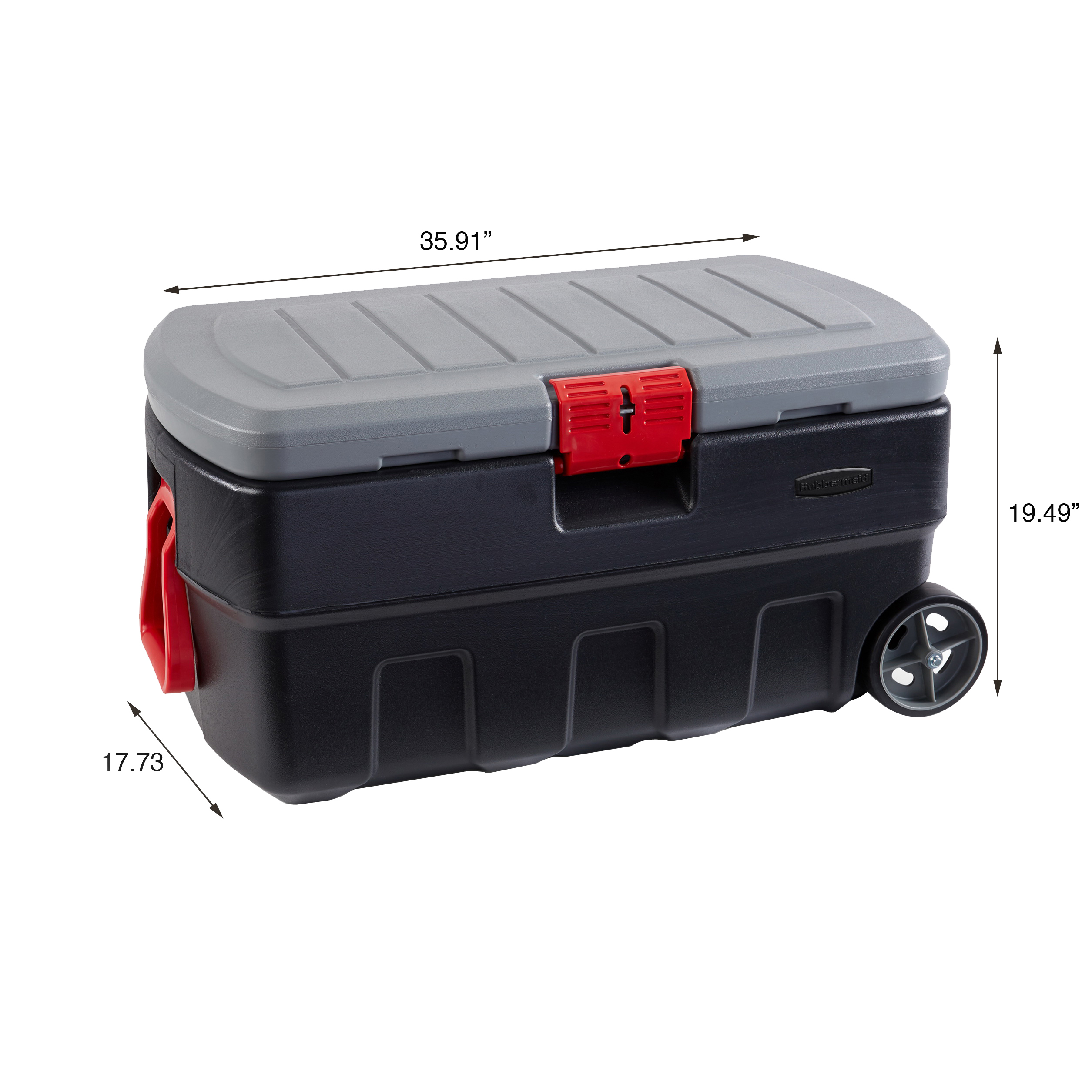 Rubbermaid RMAP350005 Lockable Storage Box, 35 gal Volume, HDPE, Black/Gray/Red, 36 in L, 19 in W, 17 in H - 5