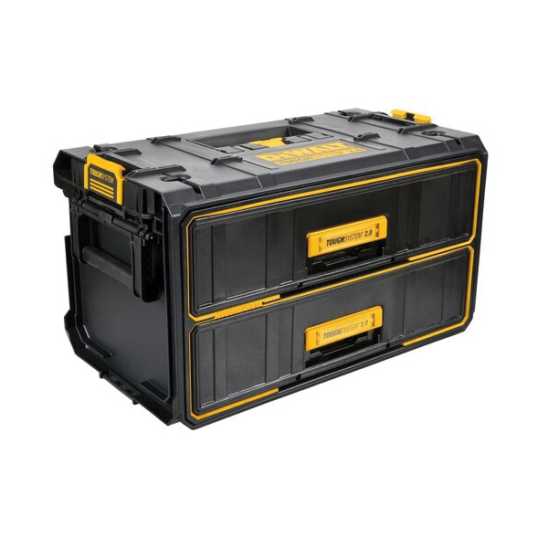 DEWALT ToughSystem 2.0 DWST08320 Tool Box, 25 lb, Polypropylene, Black, 12-3/5 in H x 12-1/3 in W Outside, 2-Drawer - 2