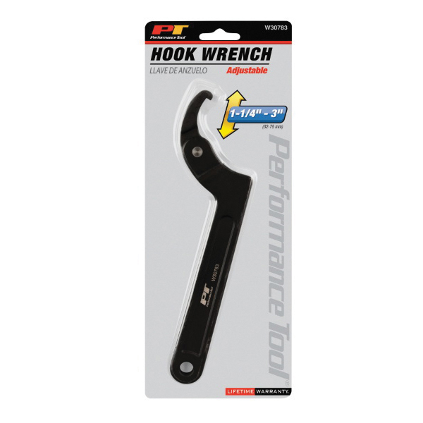 Performance Tool W30783 Adjustable Hook Wrench, 1-1/4 to 3 in Jaw, Chrome Vanadium Alloy Steel - 2