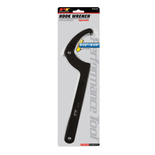 Performance Tool W30785 Adjustable Hook Wrench, 4-1/2 to 6-1/4 in Jaw, Chrome Vanadium Alloy Steel - 2