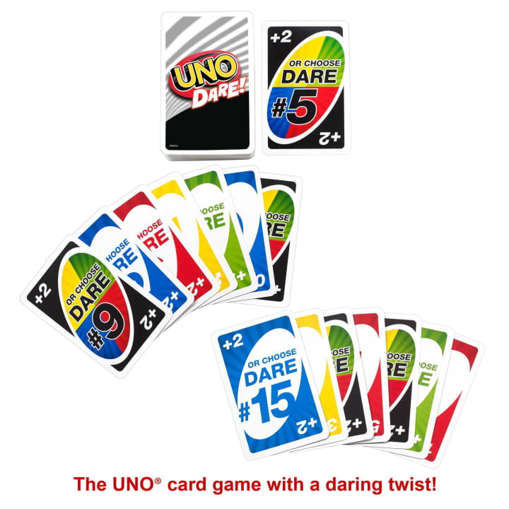 UNO Dare CDY11 Card Game, 7 Years and Up, Plastic, Multi-Color - 3