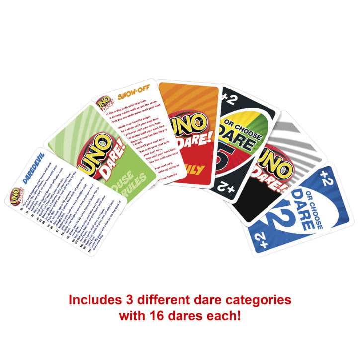 UNO Dare CDY11 Card Game, 7 Years and Up, Plastic, Multi-Color - 4