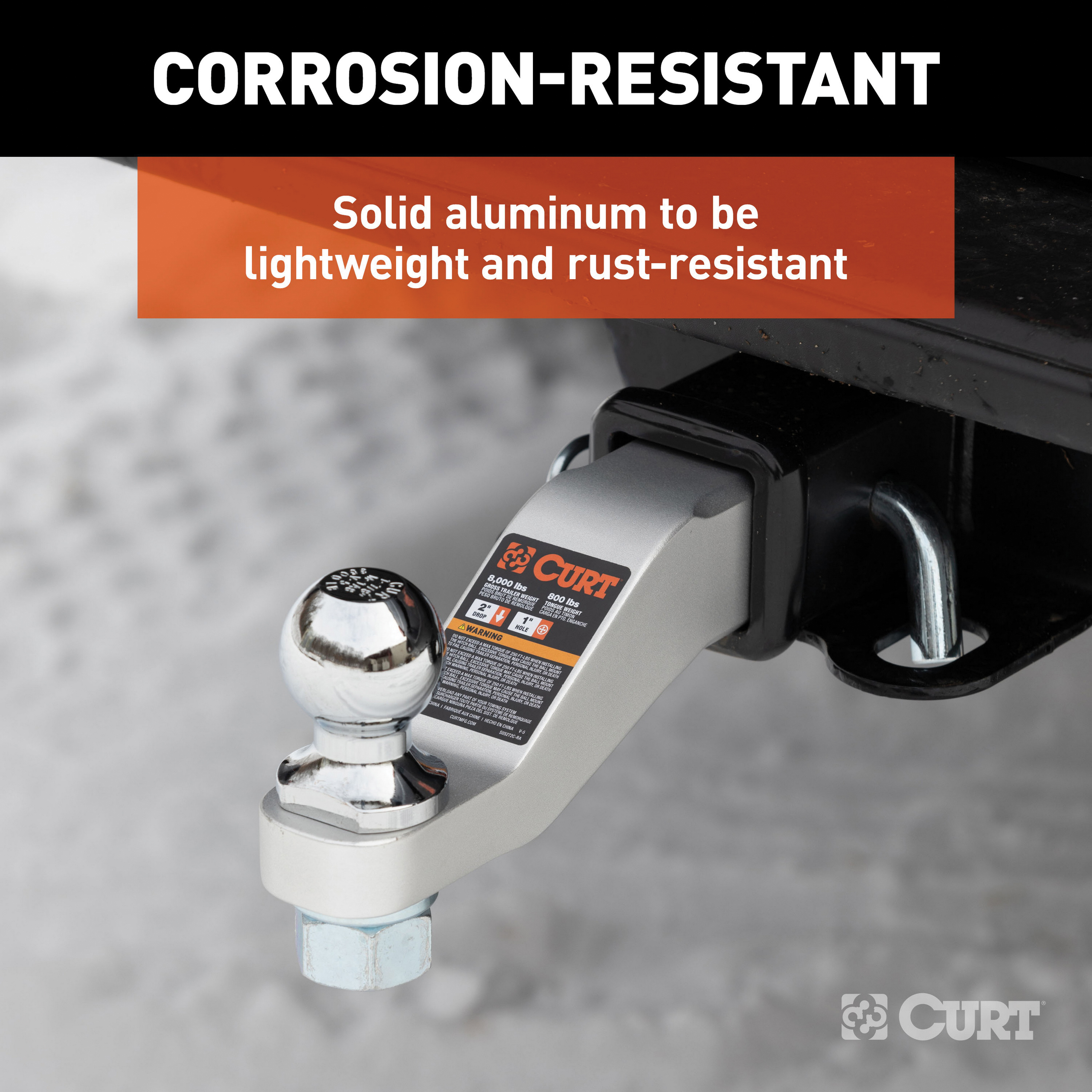 Curt 45360 Ball Mount, 8-1/2 in L, 2 in Drop, 1 in Rise, Class 3 Hitch, 1 in Dia Hitch Ball, Aluminum - 4