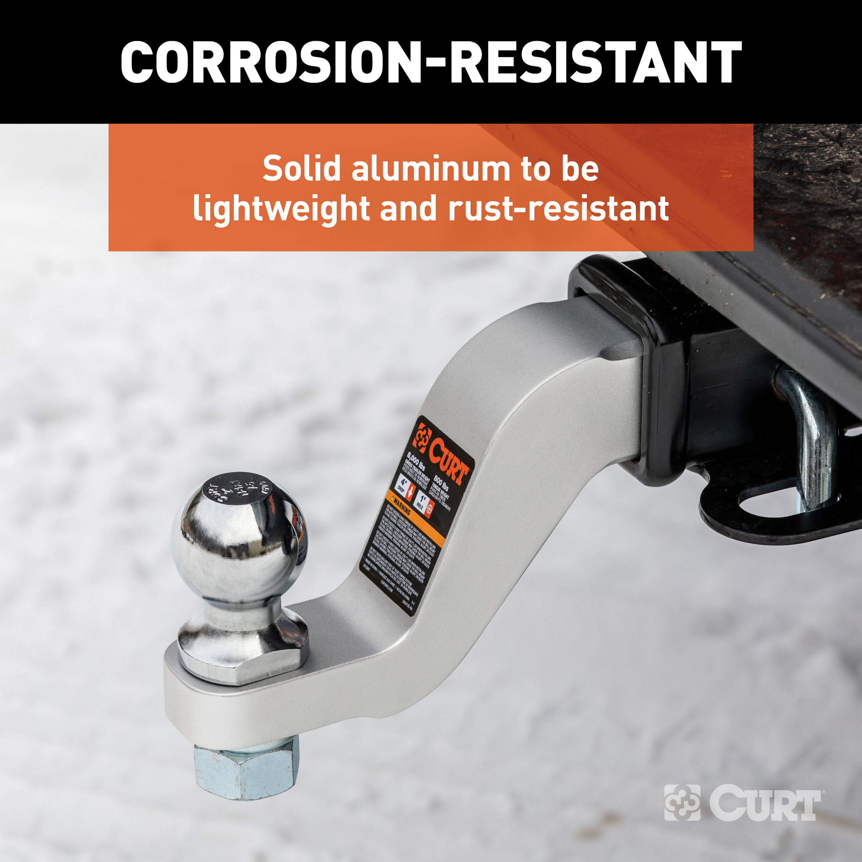 Curt 45361 Ball Mount, 8-1/2 in L, 4 in Drop, 3 in Rise, Class 3 Hitch, 1 in Dia Hitch Ball, Aluminum - 4