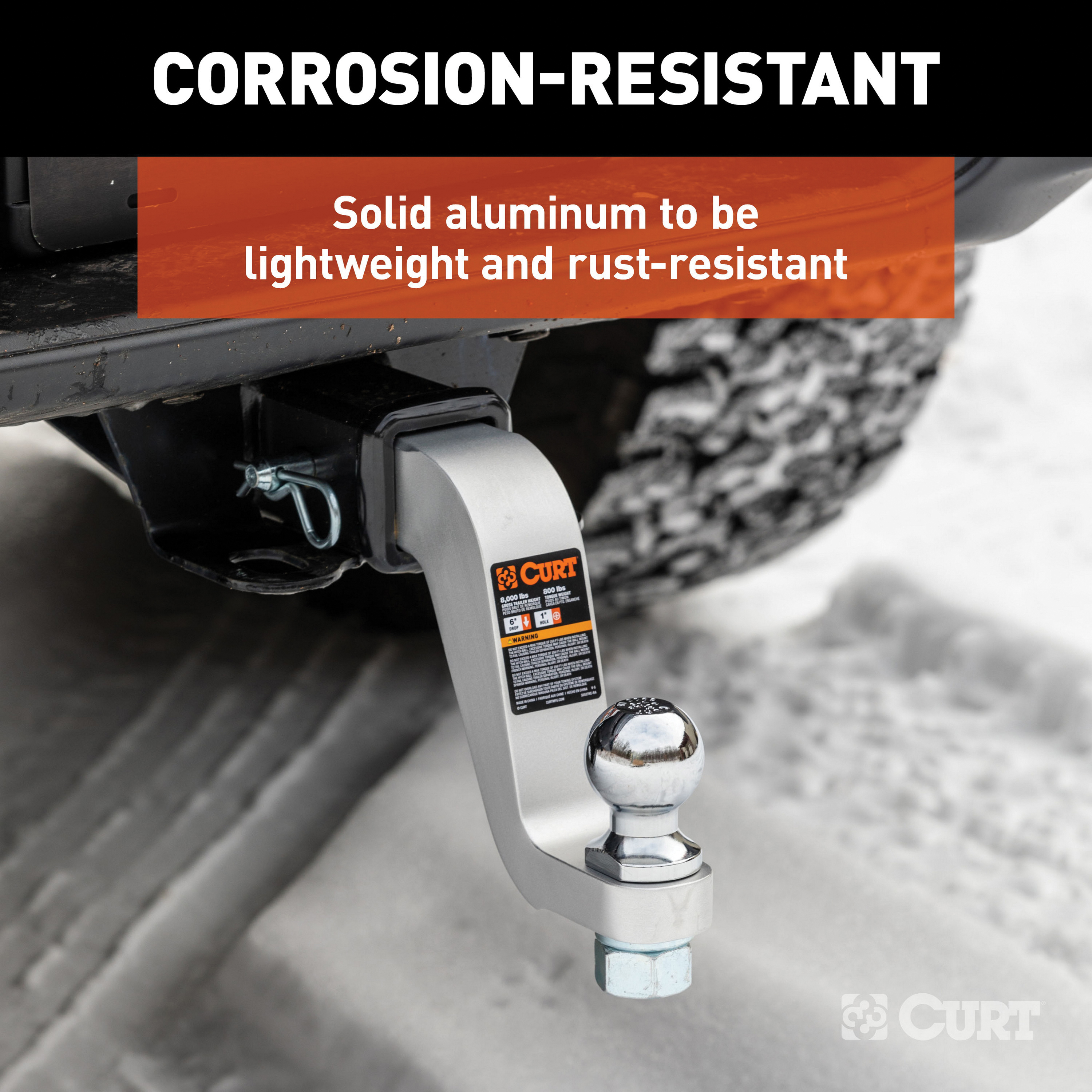 Curt 45362 Ball Mount, 8-1/2 in L, 6 in Drop, 5 in Rise, Class 3 Hitch, 1 in Dia Hitch Ball, Aluminum - 4