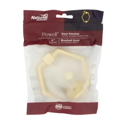 National Hardware Powell N336-708 Door Knocker, Zinc, Brushed Gold, 7/32 in Mounting Hole - 4