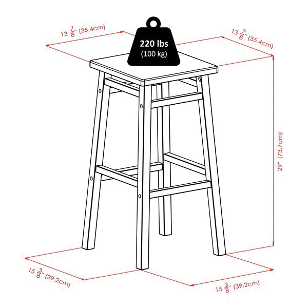 Winsome Carter Series 94137 Square Seat Bar Stool, 15.43 in W, 15.43 in D, 29.02 in H, Solid Wood, Wood Seat, Brown - 5
