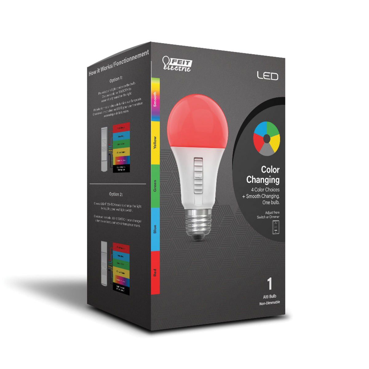 Feit Electric A19/RGBY/6WY/LEDI Color Changing Party Bulb, A19 Bulb, 4.5 W, Blue/Green/Red/Yellow Bulb, LED, 100 Lumens - 2