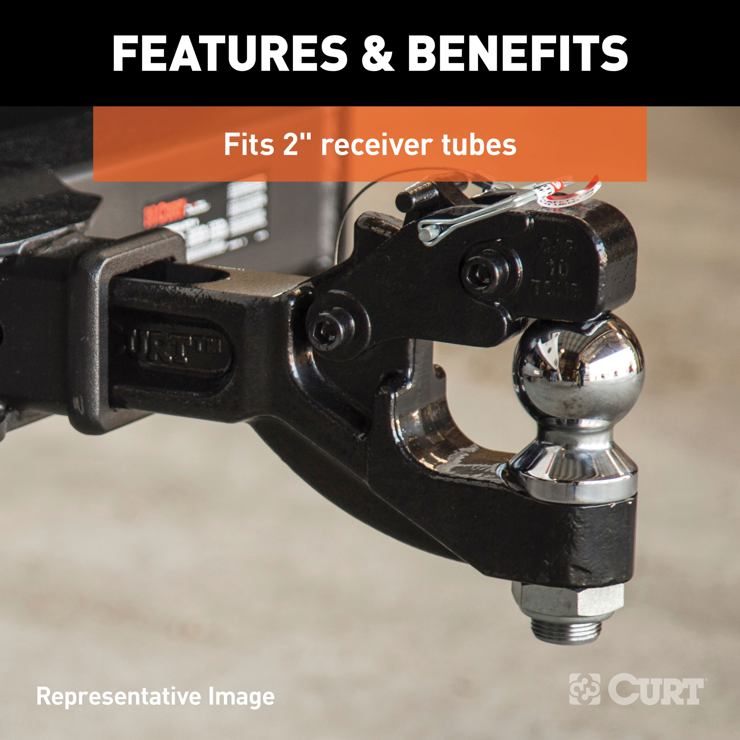 Curt 48006 Receiver-Mount Ball and Pintle Hitch, Steel, Black, Carbide Powder-Coated - 4