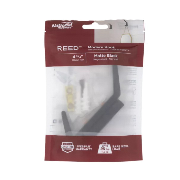 National Hardware Reed Series N337-918 Geometric Hook, 25 lb, Aluminum, Matte - 3