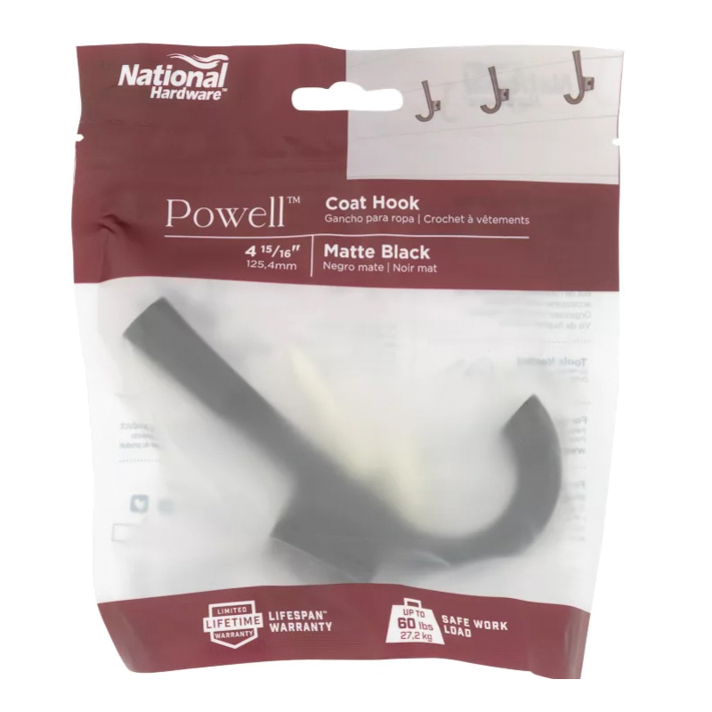 National Hardware Powell N337-912 Angled Hook, 60 lb, Aluminum, Matte - 2