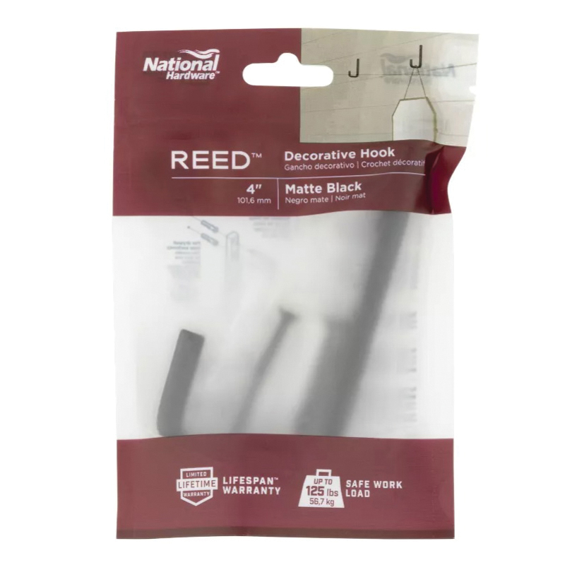 National Hardware Reed N337-915 Modern Hook, 125 lb, Steel, Matte - 2