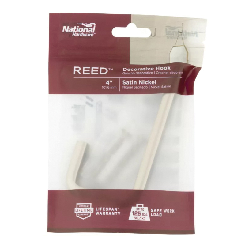 National Hardware Reed N337-916 Modern Hook, 60 lb, Steel, Satin Nickel - 2
