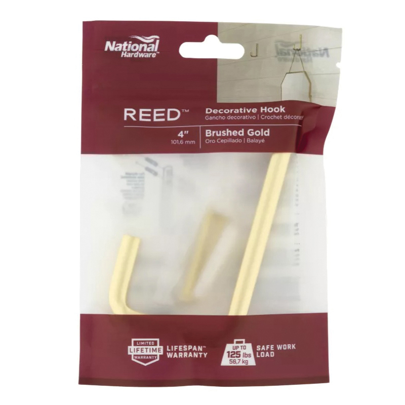 National Hardware Reed N337-917 Modern Hook, 60 lb, Steel, Brushed Gold - 2