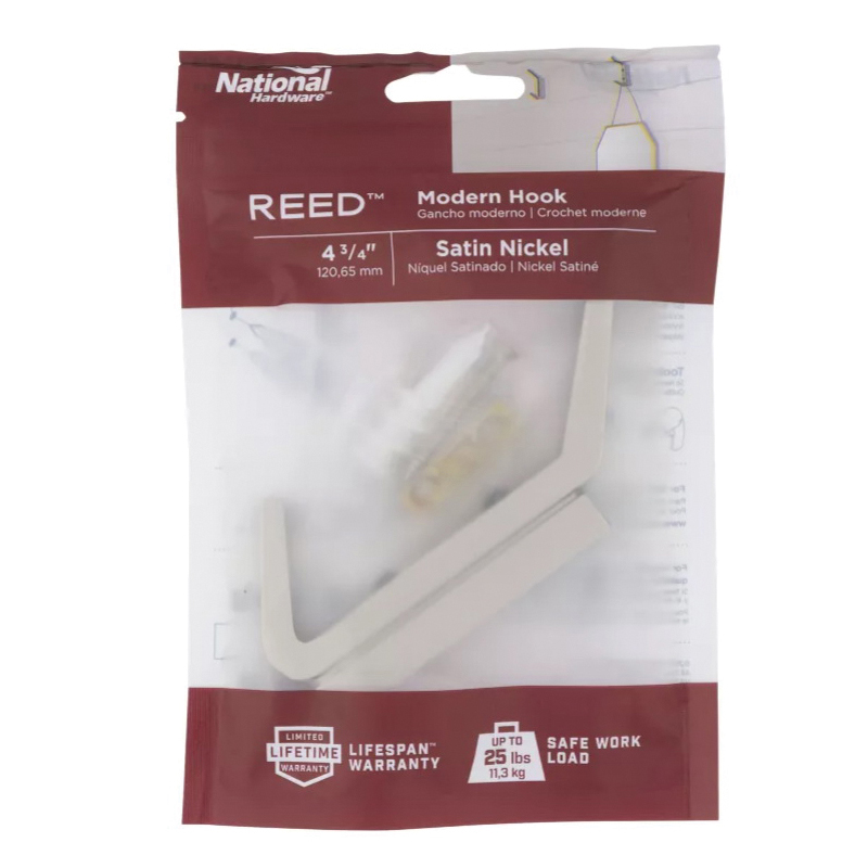 National Hardware Reed N337-919 Geometric Hook, 25 lb, Aluminum, Satin Nickel - 2