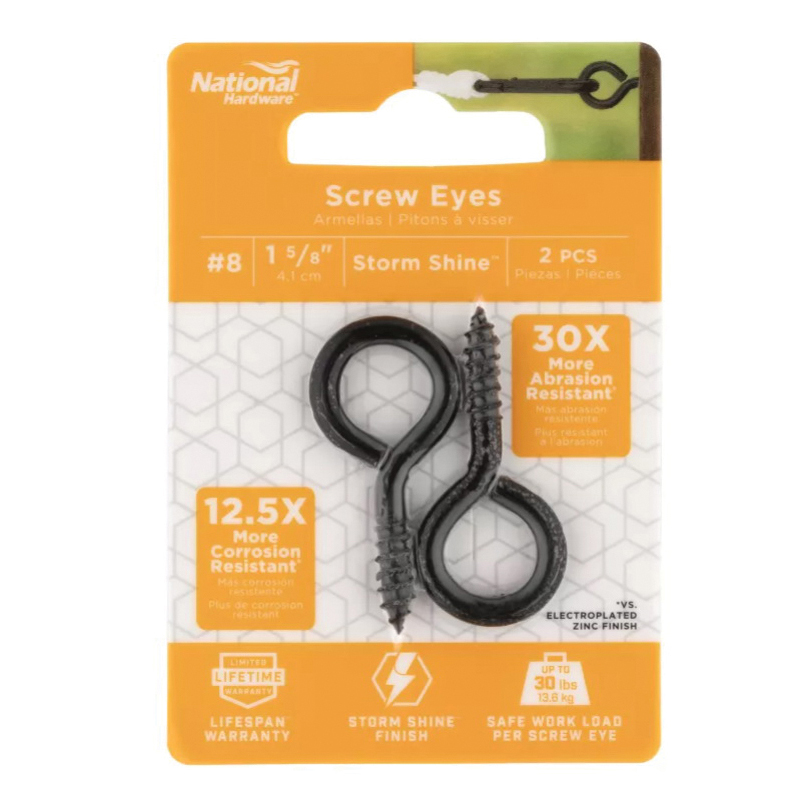 National Hardware N820-085 Screw Eye, #8, 1-5/8 in OAL, 30 lb Working Load, Steel, Storm Shine - 4