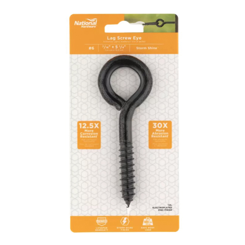 National Hardware N820-087 Lag Screw Eye, #6, 7/16 in Thread, 5-1/4 in OAL, 320 lb Working Load, Steel, Storm Shine - 4