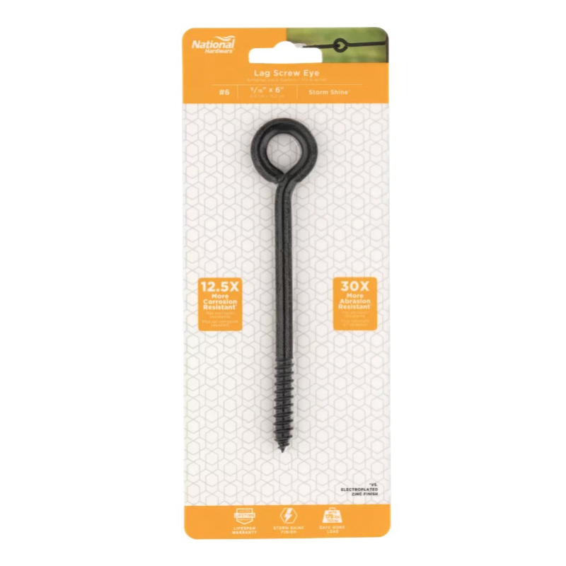 National Hardware N820-088 Lag Screw Eye, #6, 5/16 in Thread, 6 in OAL, 175 lb Working Load, Steel, Storm Shine - 4
