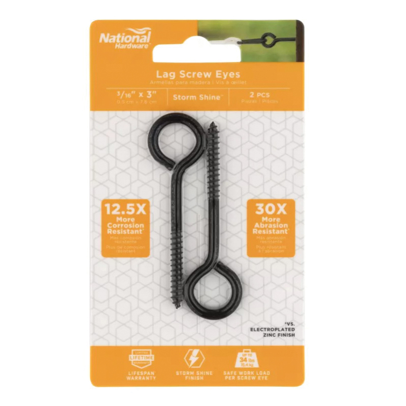 National Hardware N820-101 Screw Eye, 3/16 in Thread, 3 in OAL, 34 lb Working Load, Steel, Storm Shine - 4