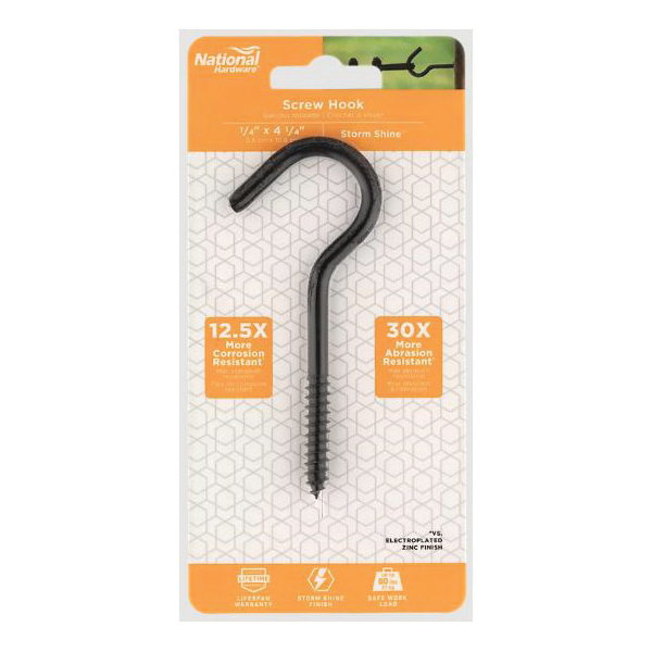 National Hardware N820-102 Screw Hook, 4-1/4 in L, Steel, Storm Shine - 5