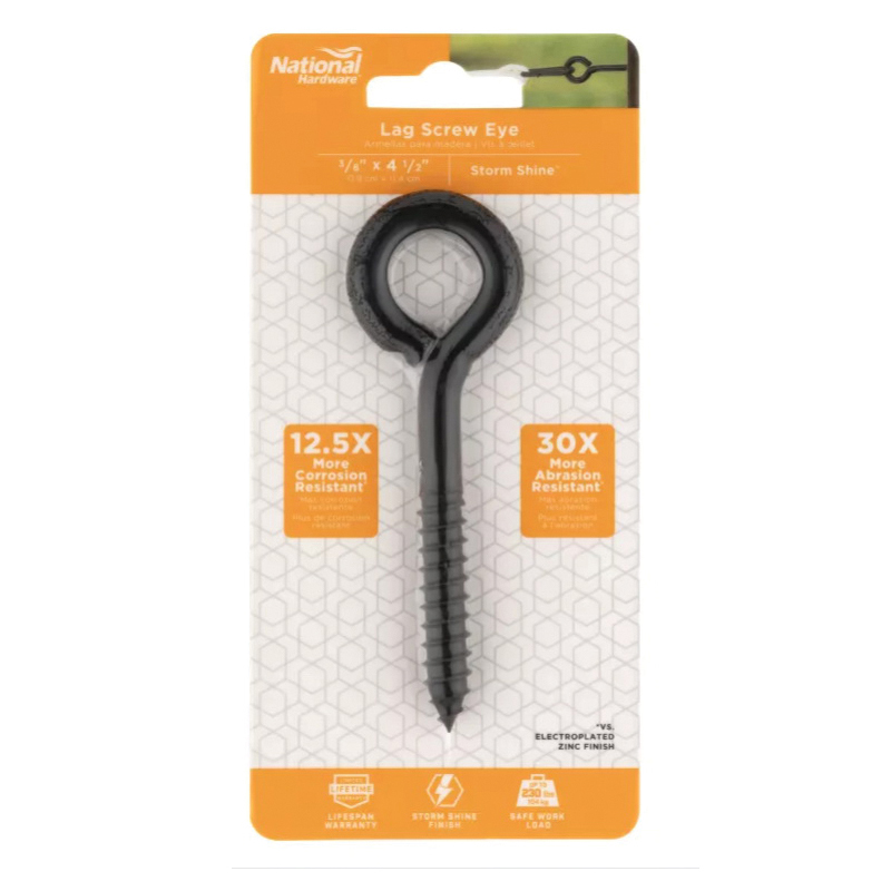 National Hardware N820-103 Lag Screw Eye, 3/8 in Thread, 4-1/2 in OAL, 230 lb Working Load, Steel, Storm Shine - 4