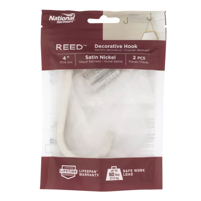 National Hardware Reed N337-904 Multi-Purpose Hook, 60 lb, Steel, Satin Nickel - 2