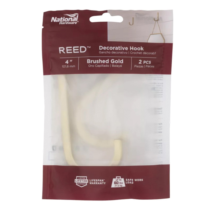 National Hardware Reed N337-905 Multi-Purpose Hook, 60 lb, Steel, Brushed Gold - 2