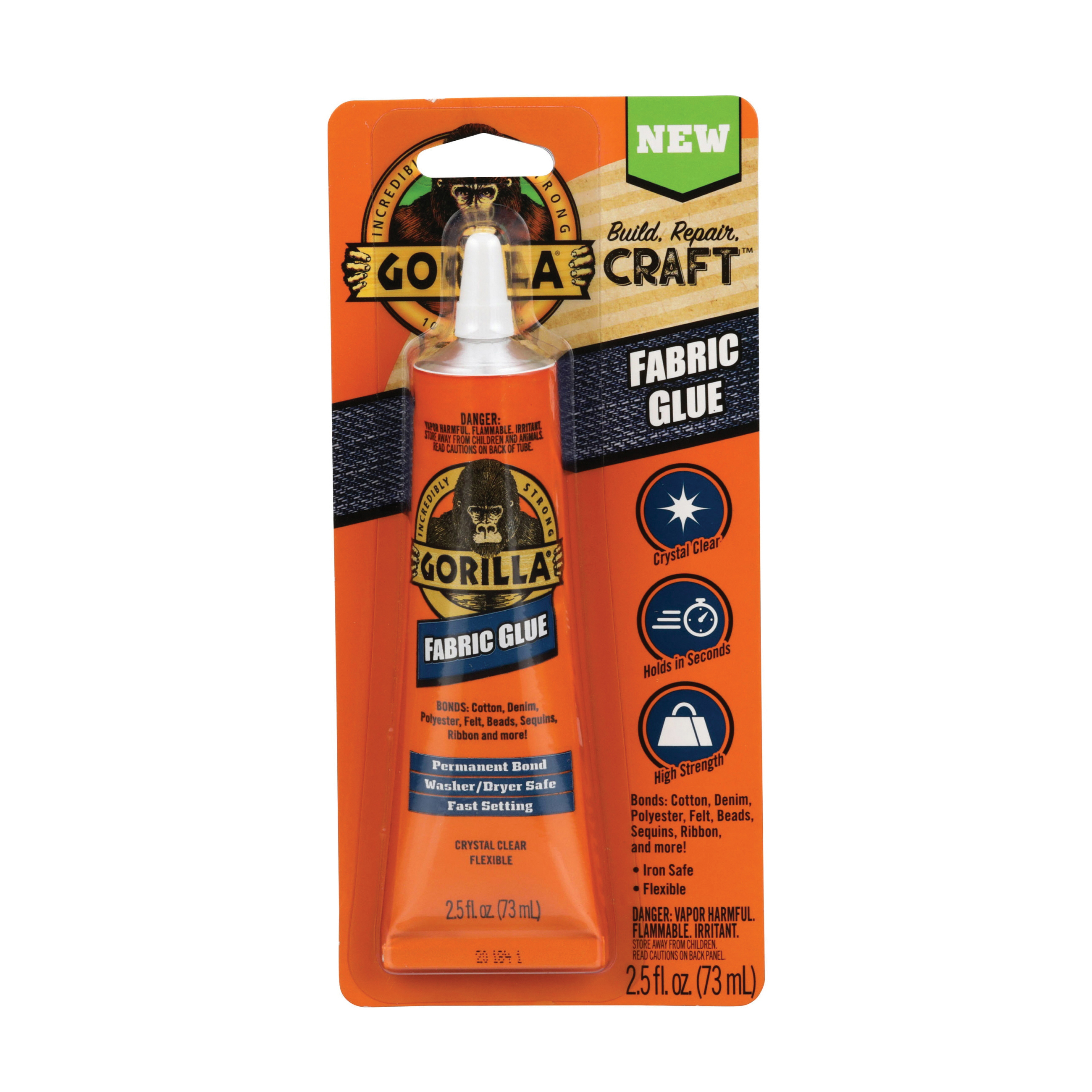 Gorilla 8025501 Fabric Glue, Crystal Clear, 2.5 oz Tube - 2