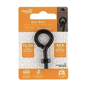National Hardware N820-095 Eye Bolt, 1/4 in Thread, 80 lb Working Load, Steel, Storm Shine - 5