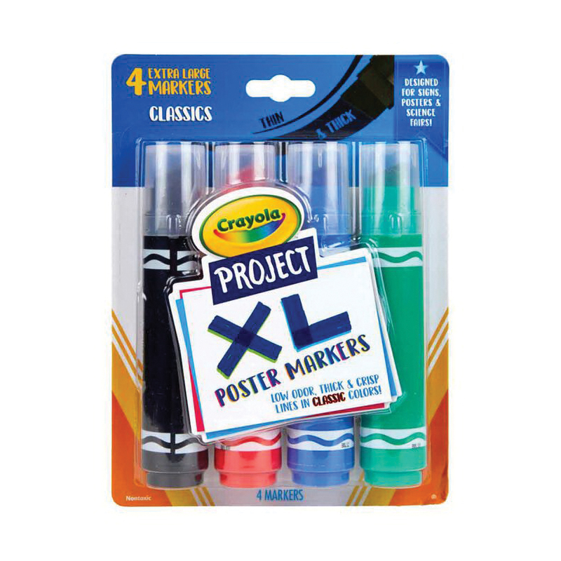 Crayola 5883560001 Poster Marker, Black/Blue/Green/Red Barrel, Assorted Lead/Tip, Chisel Lead/Tip, 4/PK - 2