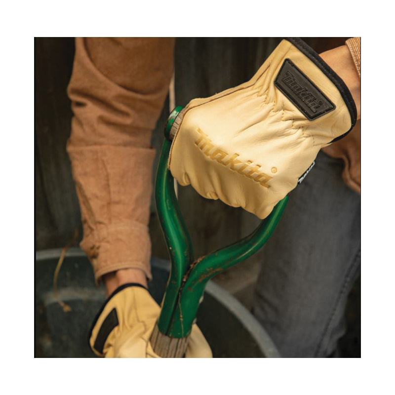 Makita T-04195 Cow Driver Gloves, L, 5-3/8 to 5-3/4 in L, Open Cuff, Leather, Beige - 4