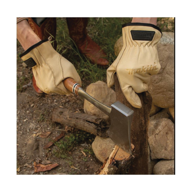 Makita T-04195 Cow Driver Gloves, L, 5-3/8 to 5-3/4 in L, Open Cuff, Leather, Beige - 5