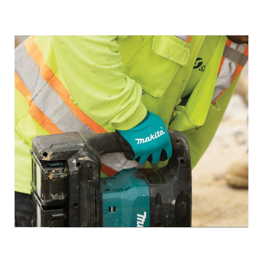 Makita FitKnit T-04117 Coated Dipped Gloves, Breathable, High-Dexterity, S/M, 4-7/8 to 5-3/8 in L, Open Cuff, Black/Teal - 2