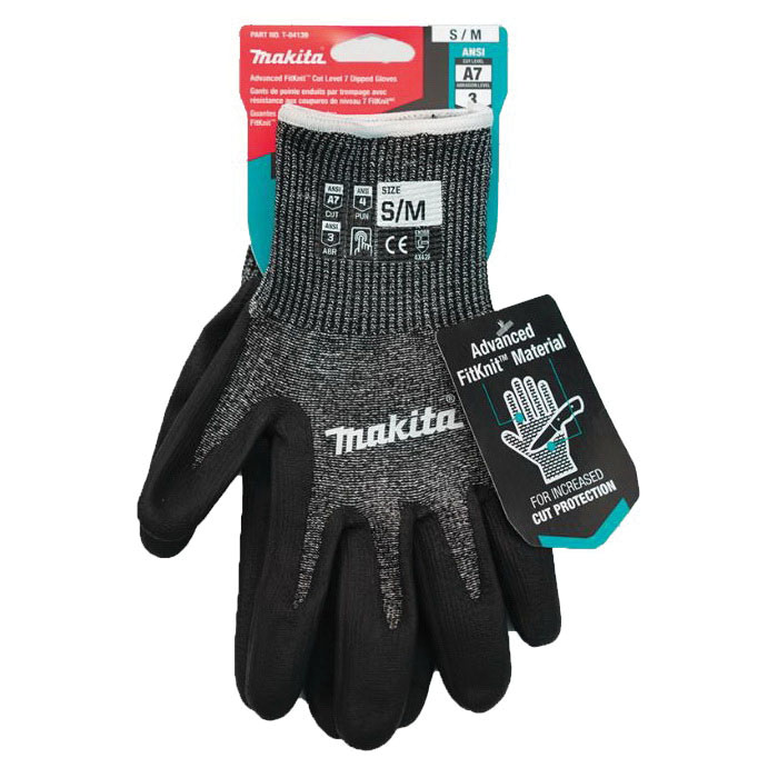 Makita Advanced FitKnit T-04139 Coated Dipped Gloves, Breathable, High-Dexterity, S/M, 4-7/8 to 5-3/8 in L, Open Cuff - 5