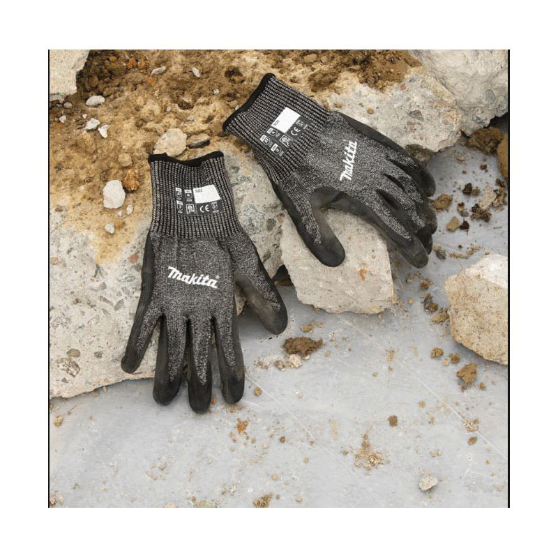 Makita Advanced FitKnit T-04145 Coated Dipped Gloves, Breathable, High-Dexterity, L/XL, 5-3/8 to 6 in L, Open Cuff - 4