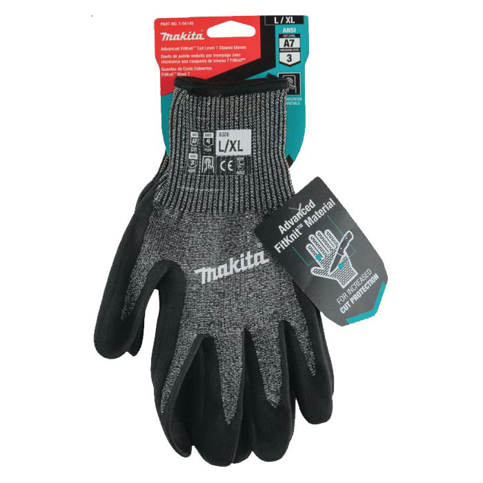 Makita Advanced FitKnit T-04145 Coated Dipped Gloves, Breathable, High-Dexterity, L/XL, 5-3/8 to 6 in L, Open Cuff - 5