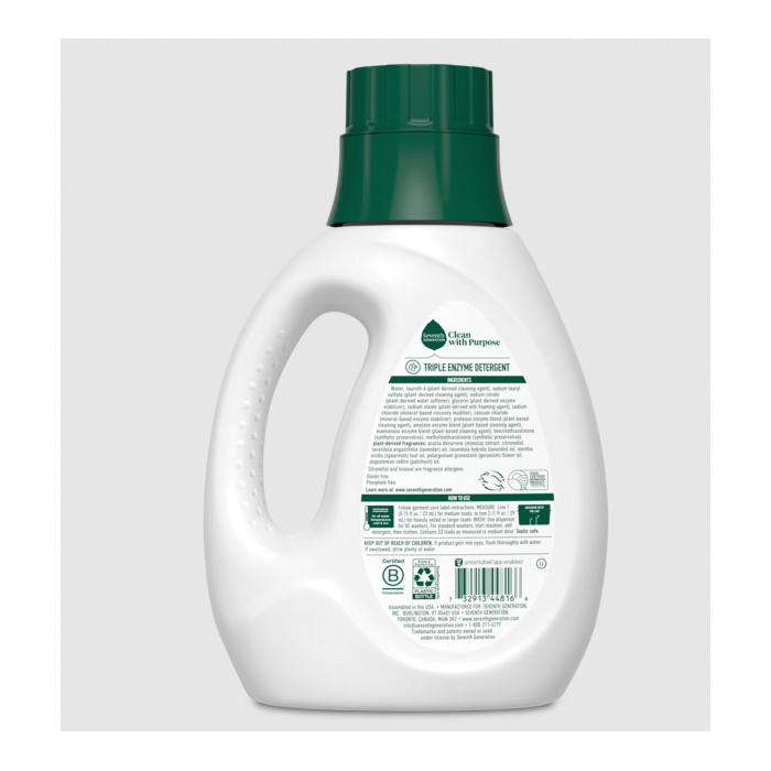 Seventh Generation 45064 Laundry Detergent, 135 oz Bottle, Liquid, Lavender - 1