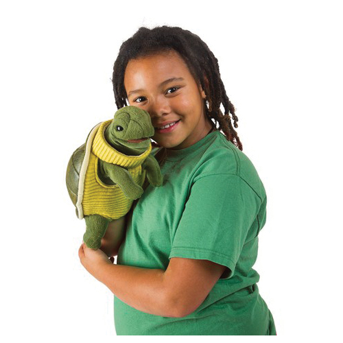 Folkmanis 2881 Hand Puppet, Turtleneck Turtle, Green/Yellow - 2