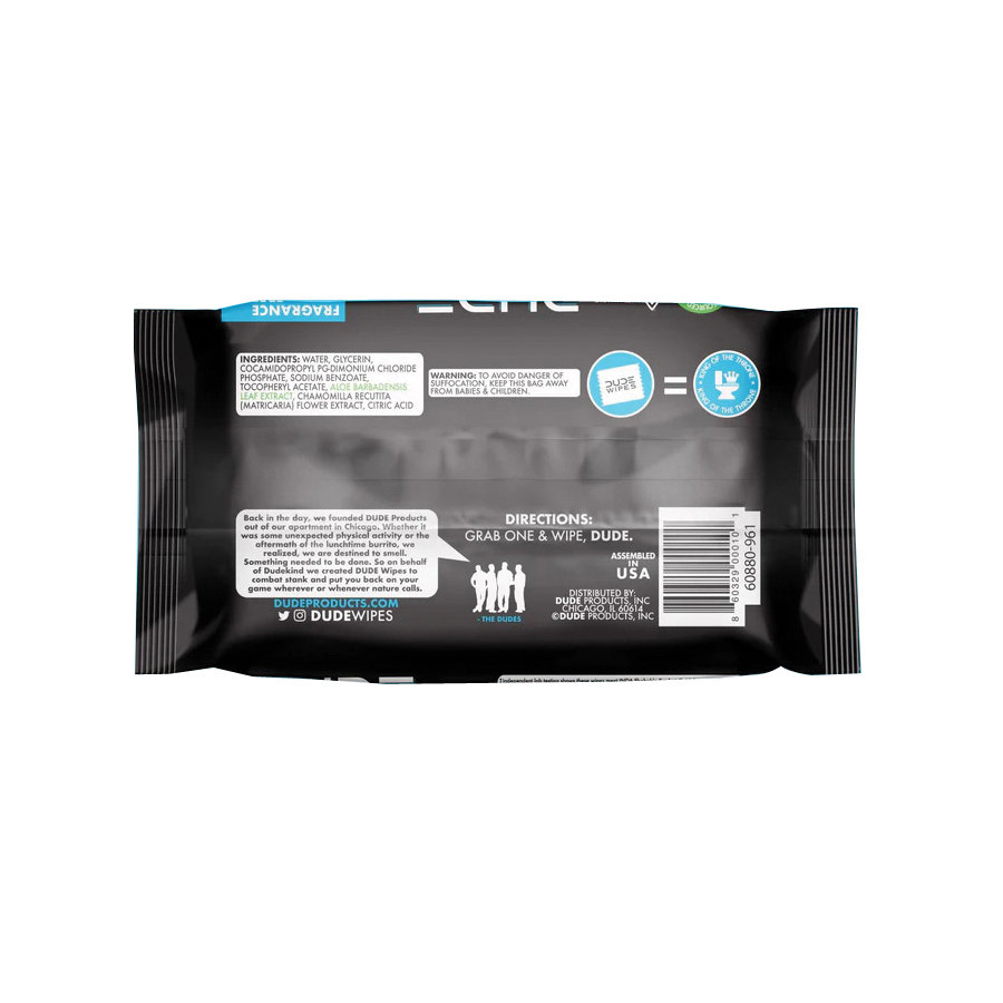 Dude DW-CE Flushable Cleaning Wipes, 7 in L, 7 in W, 1-Ply, Fiber - 2