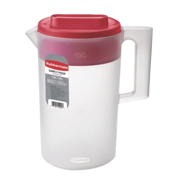 Rubbermaid 2122590 Pitcher, 1 gal Capacity, Plastic, Clear/Red - 2