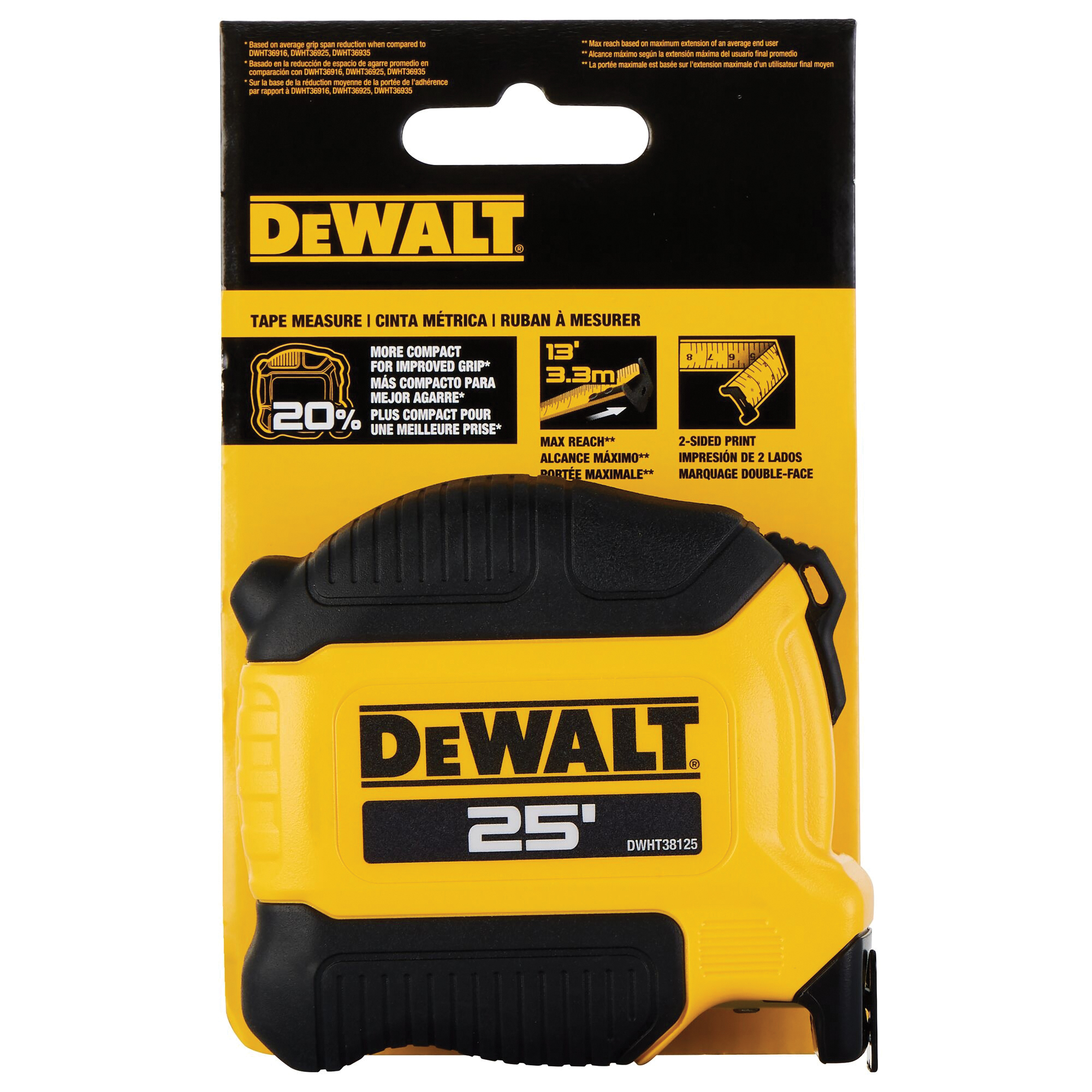 DEWALT ATOMIC COMPACT Series DWHT38125S Tape Measure, 25 ft L Blade, 1-1/8 in W Blade, Steel Blade, Rubber Case - 4