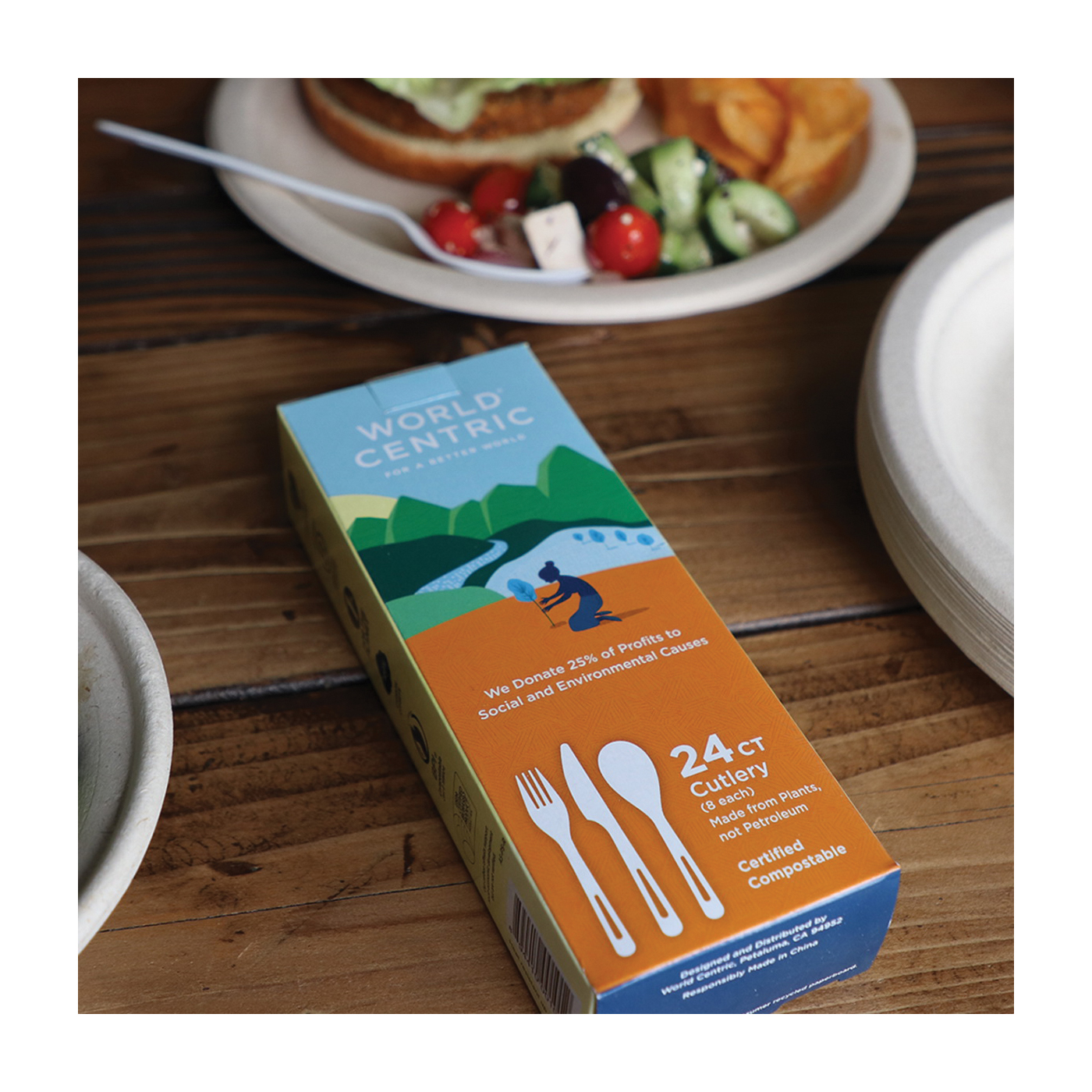 World Centric AS-PS-R-P Assorted Cutlery, 8-1/2 in L, 2.2 in W, PLA/Talc - 2