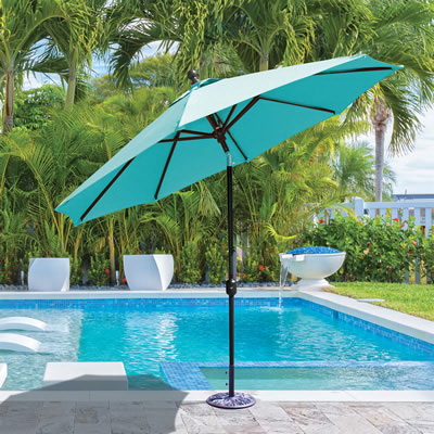 Galtech DELUXE Series 737rc55 Auto-Tilt Umbrella, 96 in H, 9 ft L Canopy, Taupe Fabric - 1