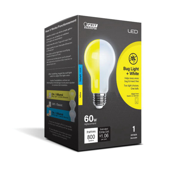 Feit Electric OM60/BUG/950/LEDI/RP Bug Light Bulb, 8.8 W, E26 Medium Lamp Base, Yellow, LED Lamp, 800 Lumens - 2