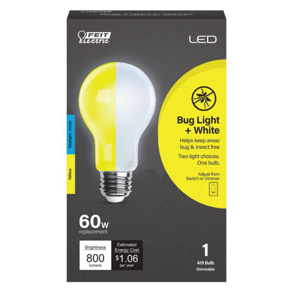 Feit Electric OM60/BUG/950/LEDI/RP Bug Light Bulb, 8.8 W, E26 Medium Lamp Base, Yellow, LED Lamp, 800 Lumens - 3
