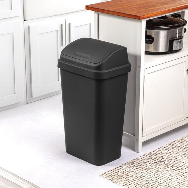 Sterilite 10899004 Waste Basket, 13 gal, Plastic, Black, Swing-Top Lid - 3
