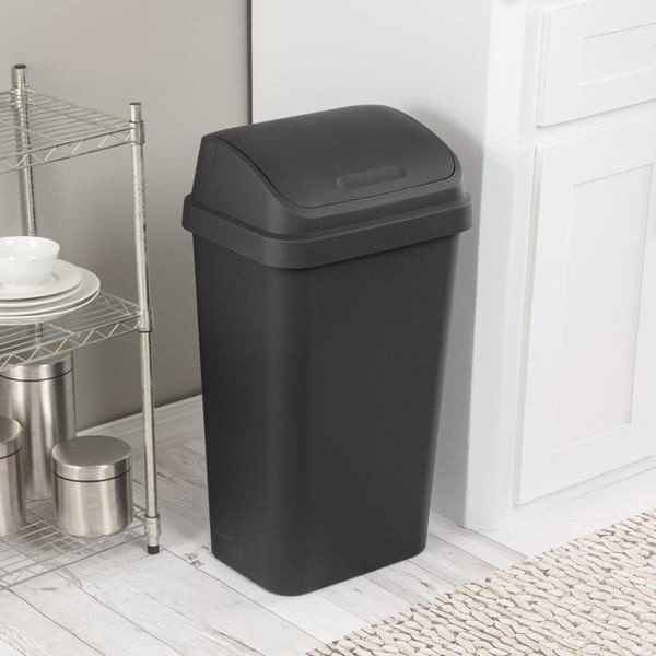 Sterilite 10899004 Waste Basket, 13 gal, Plastic, Black, Swing-Top Lid - 4